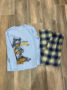 wonder nation Light Blue Bear & Yellow Plaid Kids Pajama Set